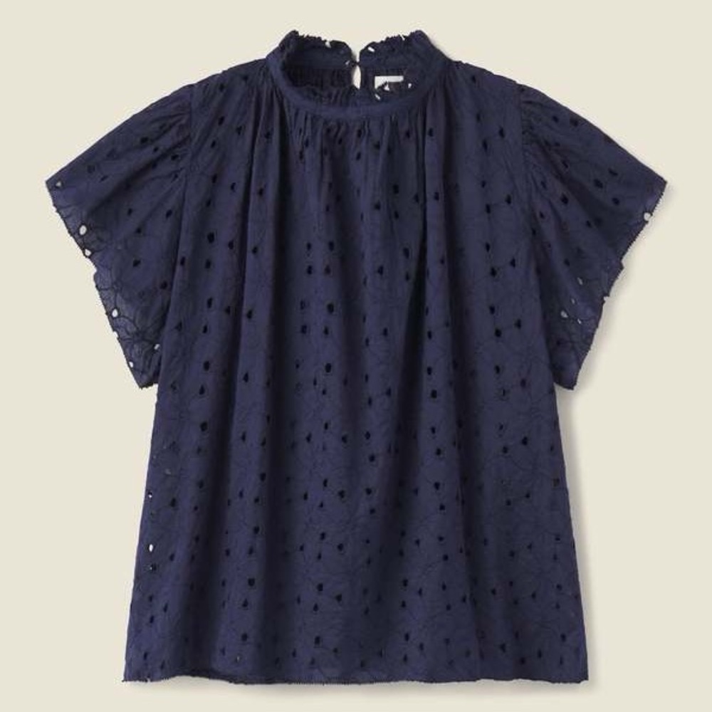 Trovata Carla Navy Eyelet Lace Short Sleeve Blouse